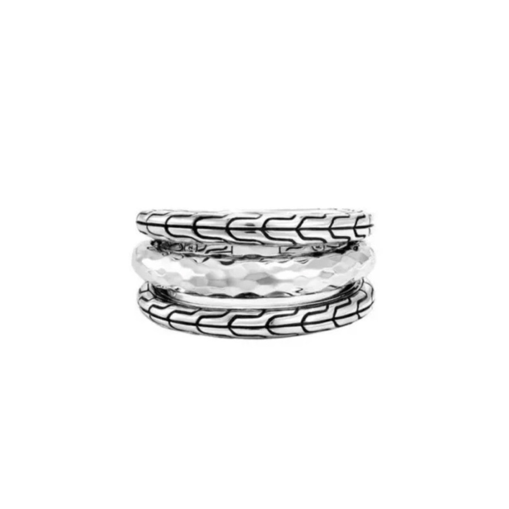 John Hardy Sterling Silver Hammered Icon Triple Band ring NWT